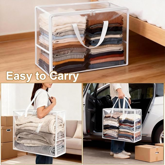 Clear Clothes Storage Bags, 96L Plastic Blanket Comforter Storage Bag, 4 Pack Vinyl Moving Bags,Closet Organizers and Containers for Bedding,Duvet,Toys,Seasonal Clothing,24” Christmas Wreaths,White