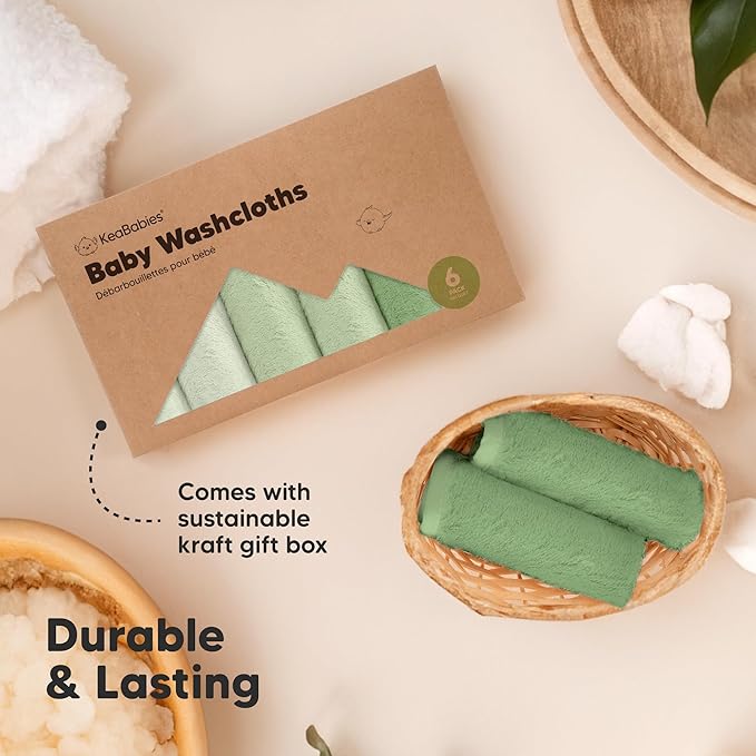 6-Pack Baby Washcloths – Soft Absorbent Viscose from Bamboo Washcloths for Face, Body, Baby Towels for Newborn, Kids, Toddlers, Infant, Gentle on Sensitive Skin, 10x10 Reusable Face Towels(Verde)