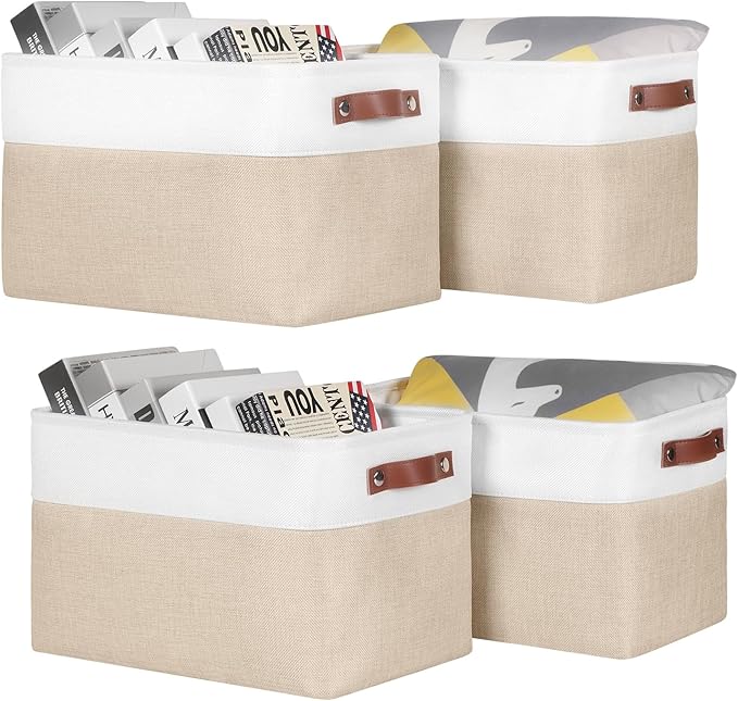 15 inch Storage Baskets for Shelves with Handles Hard Bottom Closet Organizer