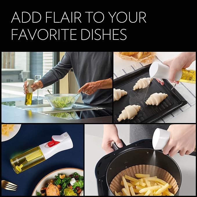 OLIVIA. The Original Advanced Oil Sprayer for Cooking, Salads, BBQs and More, Continuous Spray with Portion Control, Trusted by Chefs. Patented Technology. (Glass Bottle) (White Print)