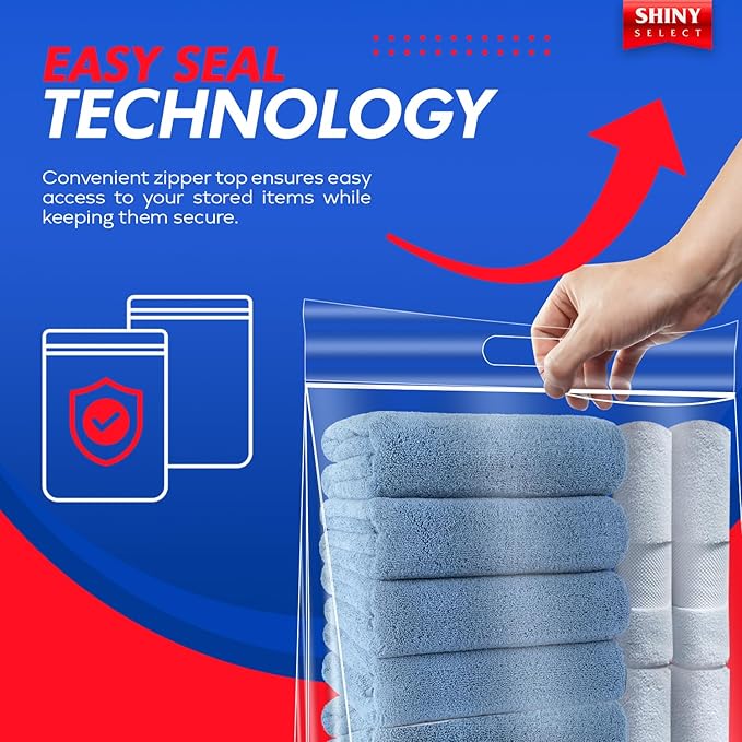 10 Gallon Jumbo Storage Bag With Handle & Resealable Zipper Top Huge Size 24" x 24",12 Clear Big Plastic Bags Extra Large XL, 4 Mil Thick Heavy Duty for Linen, Baby, Sports