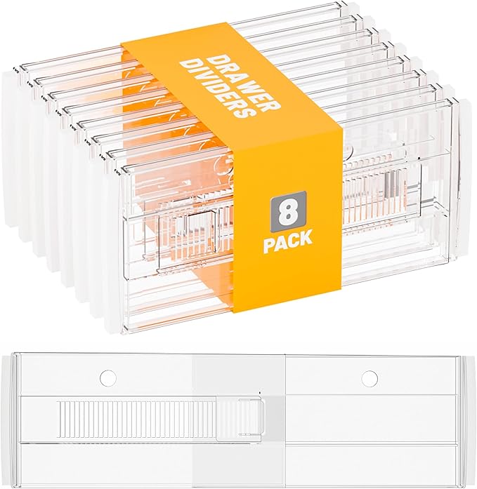 Yieach 8 Pack 6 Inch Tall Acrylic Drawer Divider for Clothes-Expandable from 12.3-18''-Adjustable Dresser Deep Drawer Dividers for Baby Clothing,Underwear,Clear in Drawer Separators for Kitchen,Office