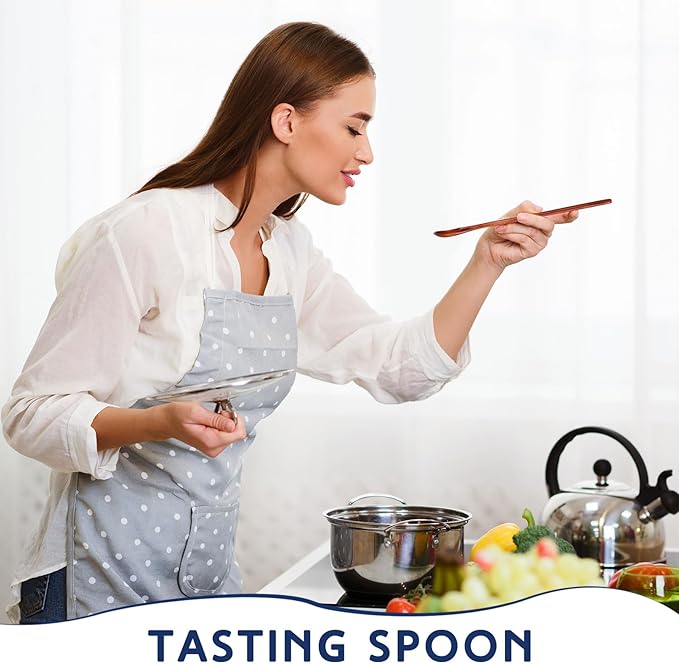 4 Pcs 13 Inch Long Handle Wooden Spoons for Cooking Long Handle Tasting Tea Spoon Wooden Utensils Vintage Stirrer for Kitchen Soup Coffee Cocktail Honey Mixing Stirring, 4 Colors