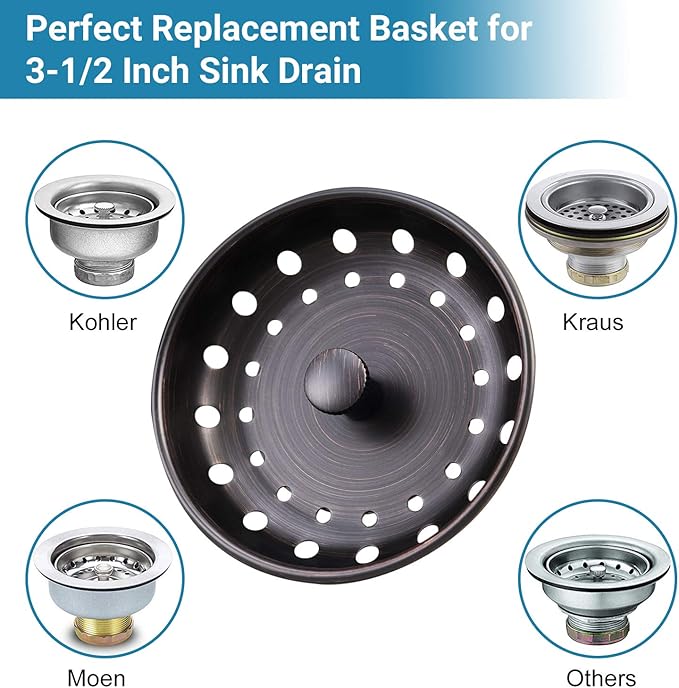 KONE Kitchen Sink Stopper and Strainer 2 Pack Oil Rubbed Bronze Sink Basket Strainer Replacement for Standard 3-1/2 inch Drain