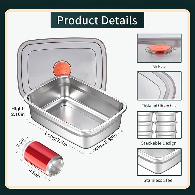GIUOIDUO 10 Pack Stainless Steel Food Storage Containers with Leak-Proof Lids, 37oz Reusable Metal Meal Prep Lunch Boxes, Stackable