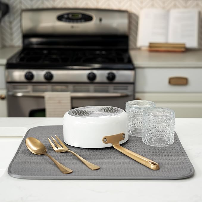 INC. Dish Drying Mat, 16” x 18”, Absorbent Microfiber Kitchen Counter Mat, Grey