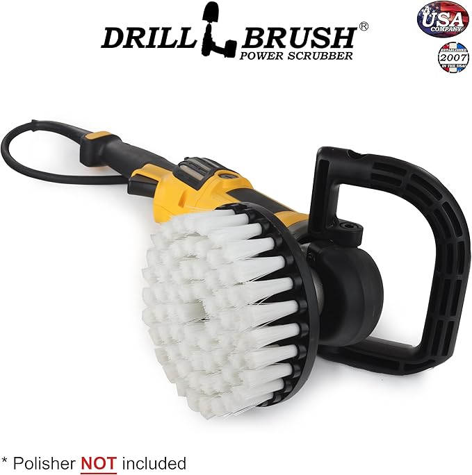 Carpet Cleaner Scrub Brush for Polisher - 7 Inch Soft White Drillbrush with 5/8 x 11 Threaded Hub for Rotary Polisher Machine - Large Car Buffer Brush - Large Carpet Scrubber - Drill Adapter Included