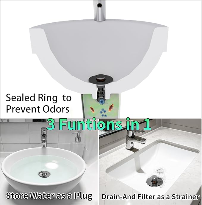 Sink Stopper Bathroom Drain,Universal Bathroom Sink Drain Strainer with Anti-Clogging Basket