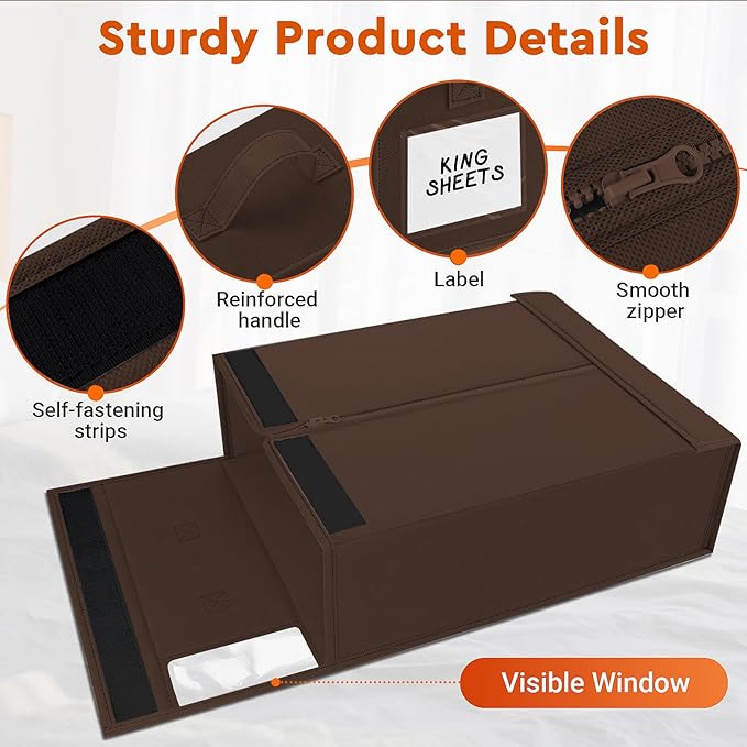 2 Pack Bed Sheet Closet Organizers and Storage, Brown