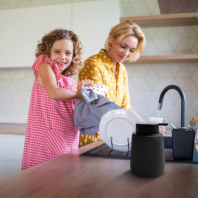 Soap Dispenser Ceramic with Easy-to-Press Pump Hand Lotion Liquid Dispenser for Shampoo Bathroom Kitchen 12 oz Black