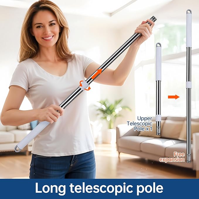 Wall Cleaner Mop with Long Handle, Wall Duster with Extension Pole, 3-in-1 Wall Cleaner, Dust Mop with 5 Reusable Pads