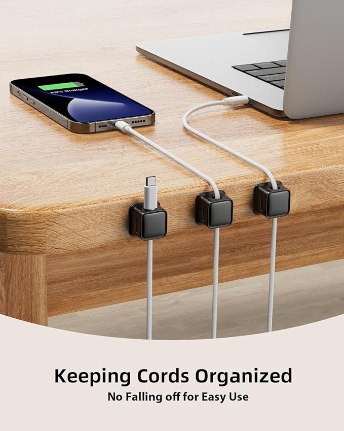 16 Pack Magnetic Cord Organizer Holder,Strong Adhesive Desk Cable Management Easy Open,Organize Phone Charging Cords Wire Holder Organizer Neatly for Home,Office,Car,Desk,Nightstand-Black