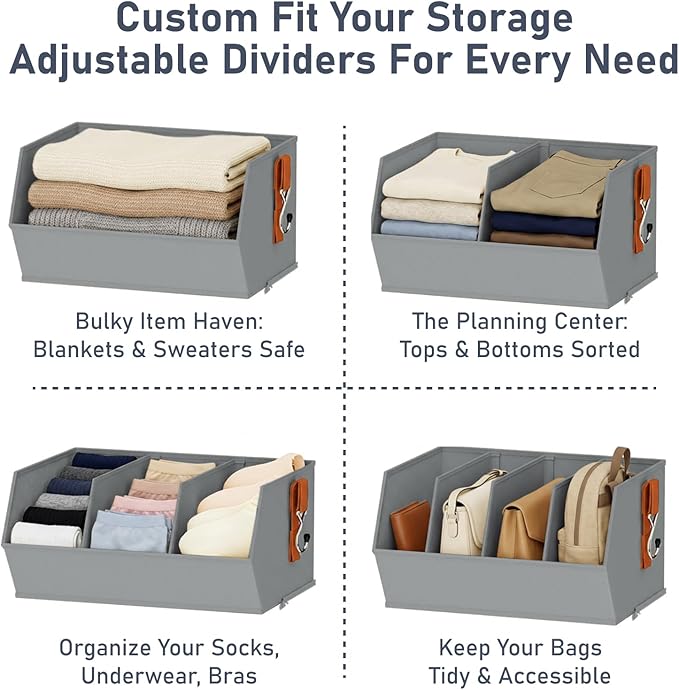 Hanging Closet Organizer Extra Large, Clothes Hanging Shelves for Closet with Divider, Collapsible Closet Storage System, Fabric Storage Bins for Home