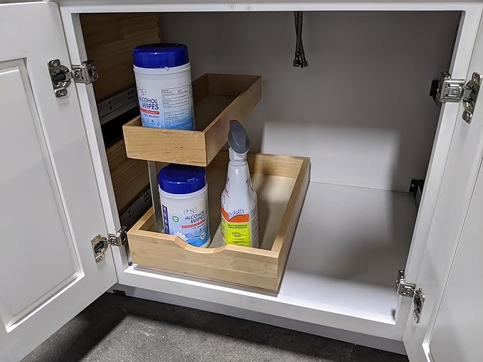 2-Tier Pull Out Drawer Organizer, Sliding Shelf Storage for Kitchen, Bathroom, Under Sink Cabinet (12" Width)