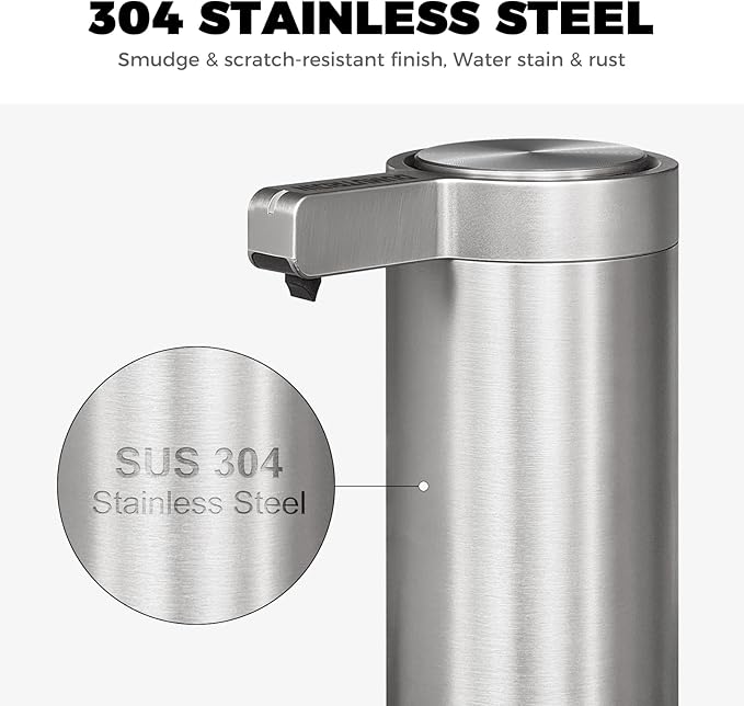 Touchless Automatic Soap Dispenser Wall Mount Stainless Steel with Sensor Infrared 9 oz Electric IPX5 Waterproof USB-C Charging Motion Sensor for Kitchen & Bathroom (Silver)