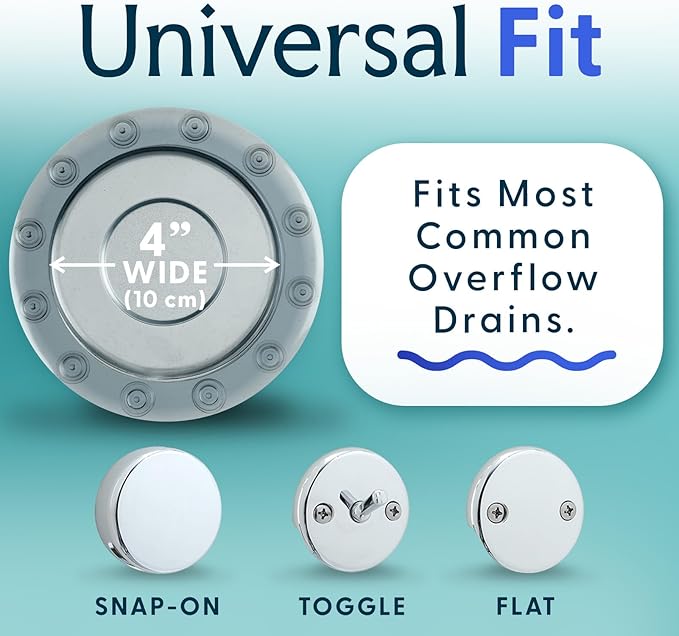 SlipX Solutions Bottomless Bath Overflow Drain Cover for Tub, Adds Inches of Water to Bathtub for a Warmer Deeper Bath, Spa Accessories, Drain Block