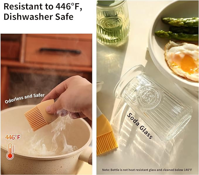 Oil Dispenser with Brush - Glass Olive Oil Dispenser for Kitchen, 3 IN 1 Oil Dispenser Bottle with Silicone Basting Brush for Cooking Vinegar Sauce BBQ Grill Frying (Brown)