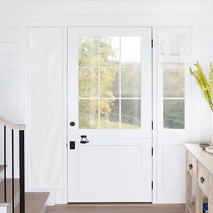 RYB HOME Sidelight Door Curtains, Thermal Insulated Linen Blend Window Curtains Full Privacy Assured Small Shade for Side/Patio Glass/Front/French Door, W12 x L69 inch, 1 Panel, White