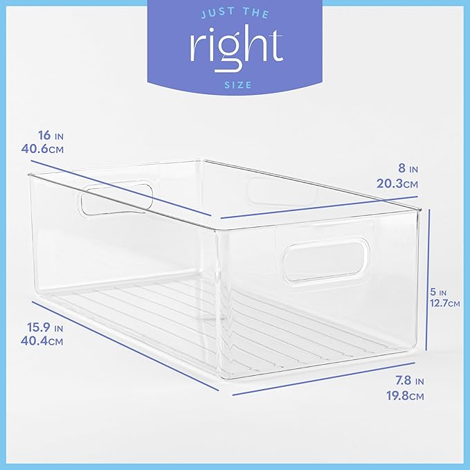 Plastic Food Storage 8 Pack Clear Container Bin with Handles for Organizing Kitchen, Pantry, Refrigerator, Freezer, Pantry, Cabinet, Closet