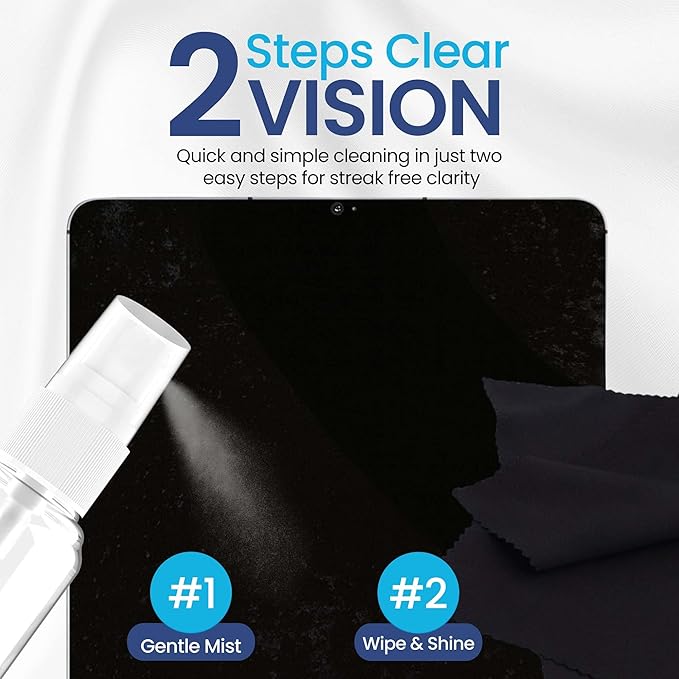 Purity Eyeglass Lens Cleaner Spray Kit - 3 x 8oz Lens Cleaner Spray Bottle + 2 Microfiber Cloth for Cleaning - Safe for All Lenses
