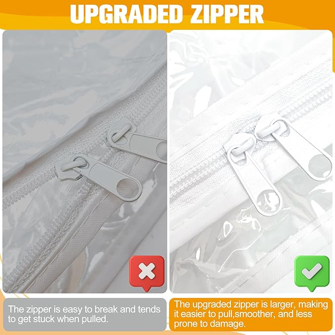 Kikerike Plastic Storage Bags with Easy-Glide Zipper, Pack of 8, Durable Clear Vinyl Zippered Storage Bags for Clothes Sweaters Comforters Blankets Sheets Bedding (14.2 x 12 x 3.2 Inch, White)