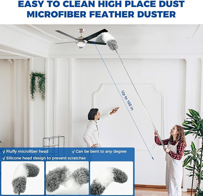 4 x Dusters - 2-in-1 Microfiber & Retractable Gap Cleaner (30-100" Pole)