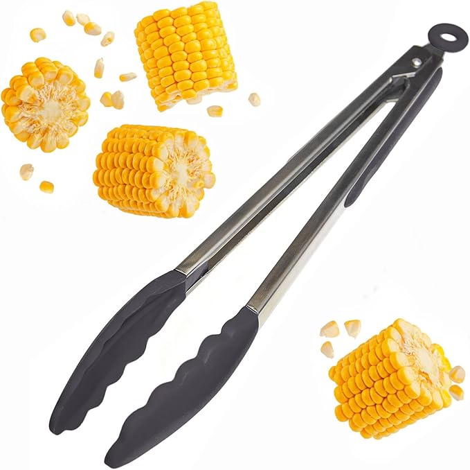 StarPack Premium Silicone Kitchen Tongs 12-Inch - Stainless Steel with Non-Stick Silicone Tips, High Heat Resistant to 600°F, For Cooking, Serving, Grill, BBQ & Salad (Stormy Grey)