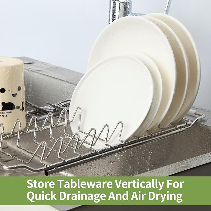 Space Saving Dish Drying Rack Small - Expandable Telescopic Over The Sink Drying Rack,304 Stainless Steel Dishrack for 13.58" - 21.65" Sinks.(Large)
