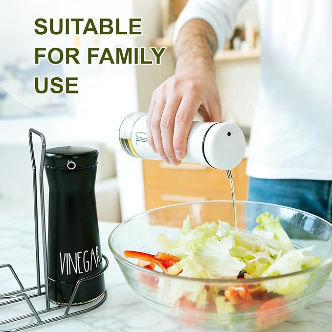 Aelga Oil And Vinegar Dispenser Set with Caddy - 2 Pack Oil Dispenser Bottles for Kitchen with No-Drip - Kitchen Decor and Accessories for Home Restaurants Weddings, Black & White