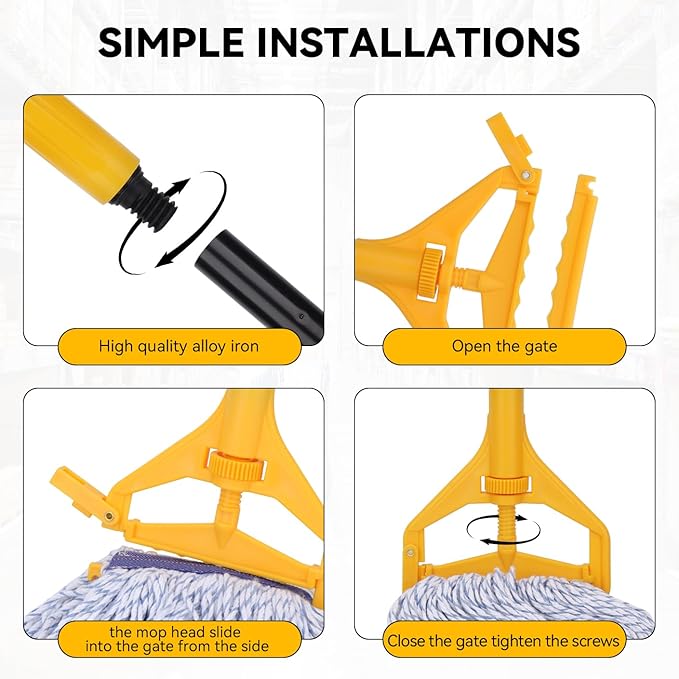 BeiLan Mop Handle Commercial Heavy Duty - 57 Inch Industrial Metal Mop Stick Replacement for Floor Cleaning - Professional Mops Head Replacement Holder