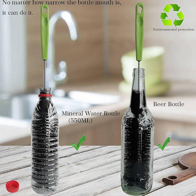 17 Inches Extra Long Handle Bottle Cleaning Brush for Narrow Neck Wine, Beer Bottle, Sport Bottles, Baby Bottles, deep Cups, Vase, Thermos, Glass