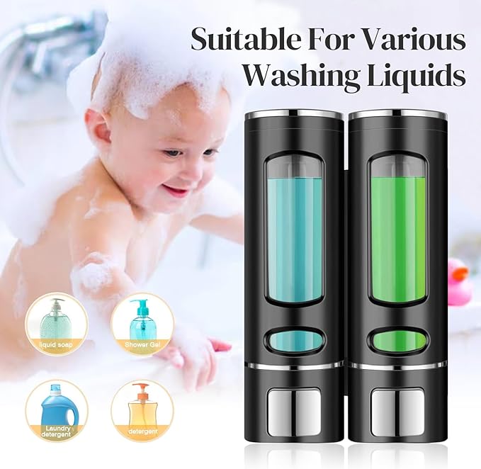 Hand Liquid Soap Dispenser Wall Mounted, 400ml Bathroom Shower Dispenser, Shower Pump Dispenser and Organizer for Bathroom Kitchen Hotel, Refillable Liquid Lotion Soap Dispenser (2Pcs)