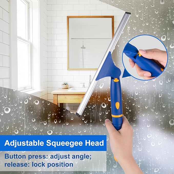 ITTAR 12 inch Rotatable Shower Squeegee for Glass Doors, Multi-Purpose Window Squeegee with Hook & Refill Rubber Blade