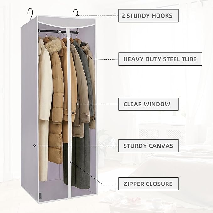 STORAGE MANIAC 57" Long Garment Bags for Hanging Clothes Garment Cover for Closet Storage, Large Hanging Garment Bag for Dresses, Suits, Coats
