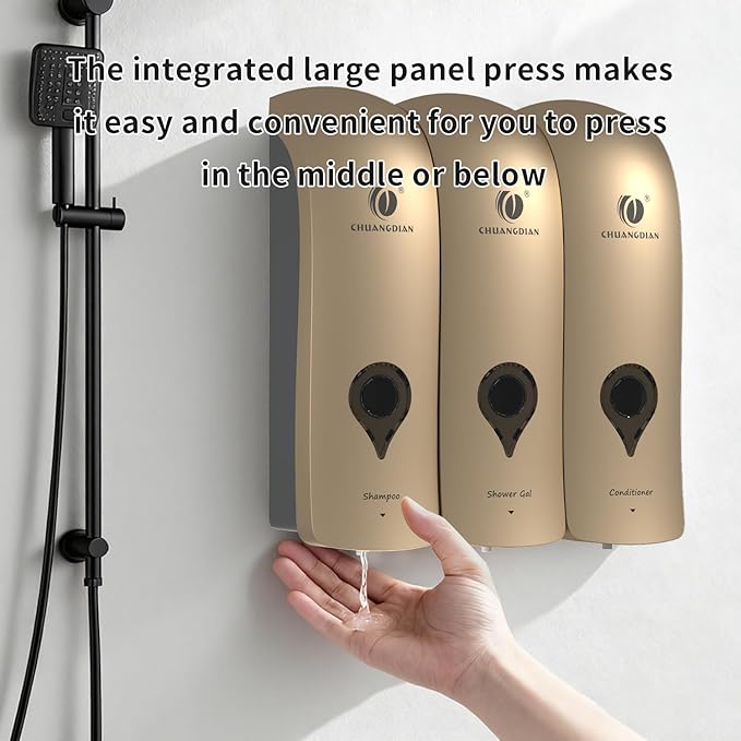 Shampoo Conditioner Body Wash Dispenser, Wall-Mounted Bathroom Soap Dispenser Set of 3(Glod), Refillable Shower Soap Shampoo Dispenser for Bathroom,Kitchen,Hotel and Airbnb