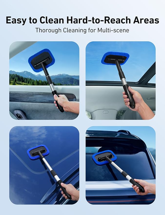 AstroAI Windshield Cleaner Tool - 4 Pads, Extendable Handle