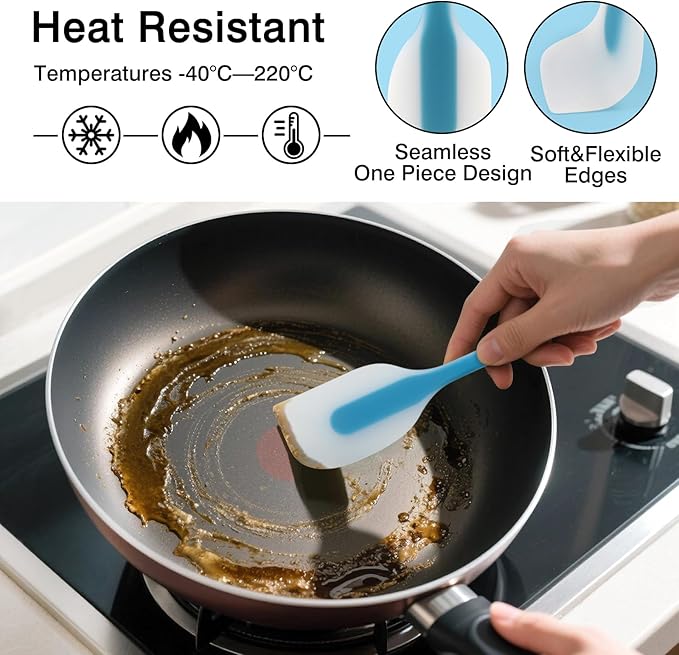 Silicone Spatula Set – 4-Piece Heat-Resistant Flexible Utensils with Stainless Steel Core – Premium Food Grade, BPA-Free, Seamless Kitchen Tools – Dishwasher Safe, Heavy Duty, Non-Slip Grip