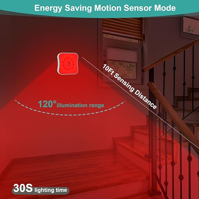 Red Light Motion Sensor Night Lights Rechargeable Battery Red Lights Stick On Magnetic Red Light 670nm RedLight Night Lights for Sleep, Bathroom, Bedroom, Stair, Hallway, Kids, 4 Pack