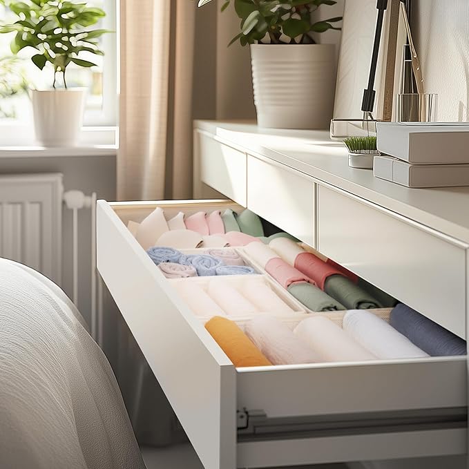 Drawer Organizer Clothes, 21 Pack Dresser Organizer for Baby Clothes, Beige