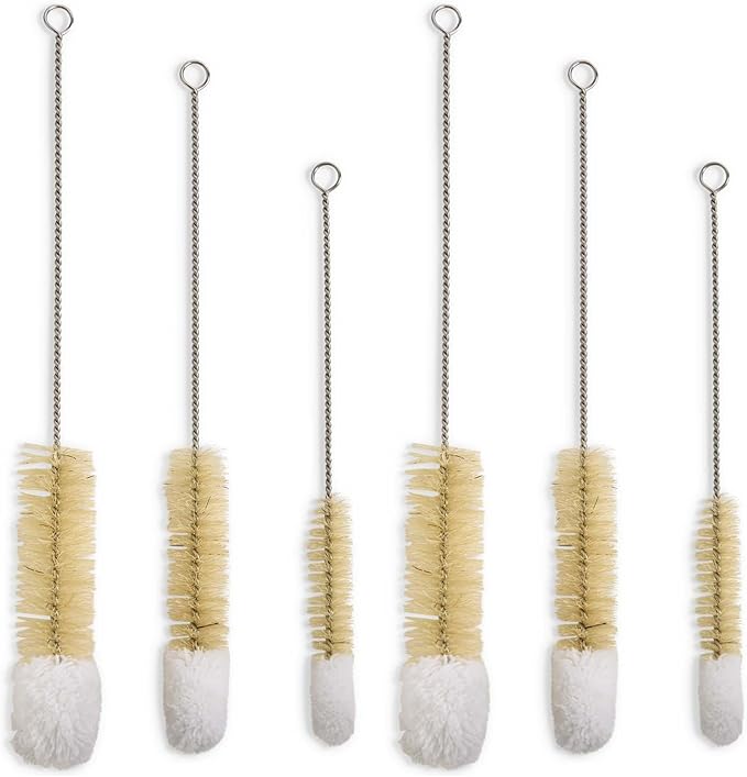 HIC Kitchen Soft-Tip Cleaning Brushes, Non-Scratch Microfiber with Boar Head Bristles, Set of 6
