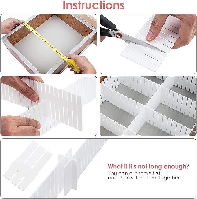8Pcs Drawer Dividers, Adjustable Drawer Organizer for Socks, Underwear, Makeup, Can Help Tidy Kitchen, Bedroom, Dresser White