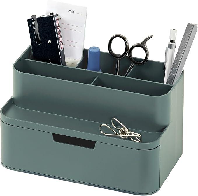 BLUE GINKGO Compact Desk Organizer, Small 5-Compartment, Made in Korea, Green