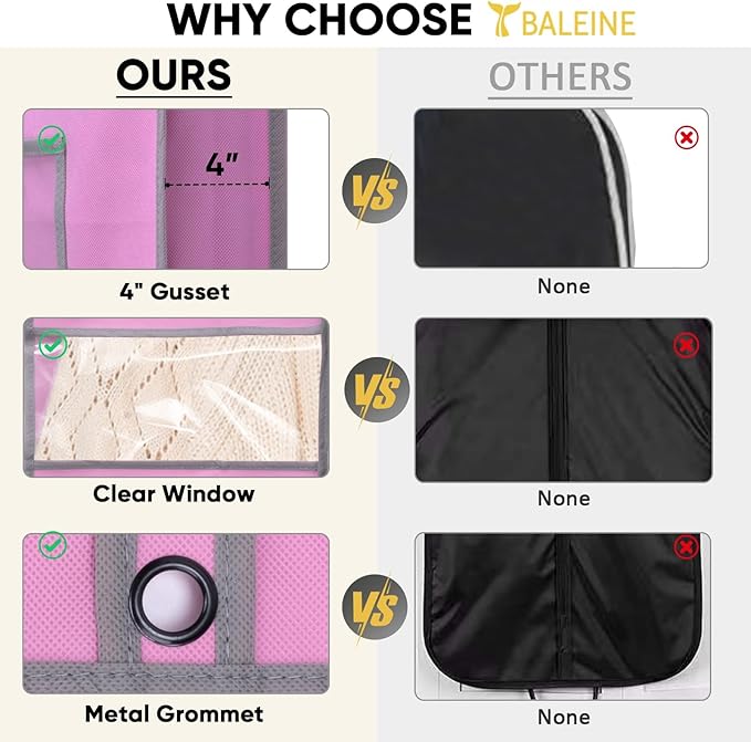 2PK Heavy Duty Garment Bag with Shoe Storage Travel Bag for Dresses, 60", Pink