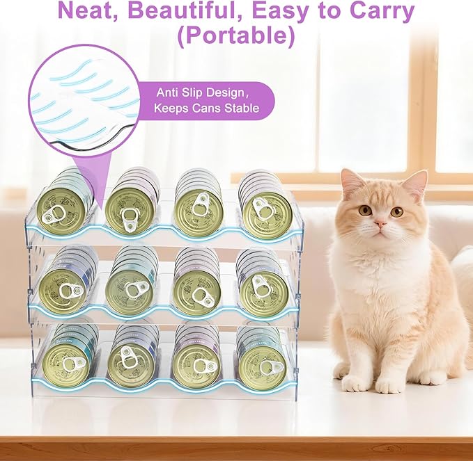 Cat Food Can Organizer, Can Organizer for Pantry, Transparent Cat Food Storage Container Holds 72 (3.5oz) Cans