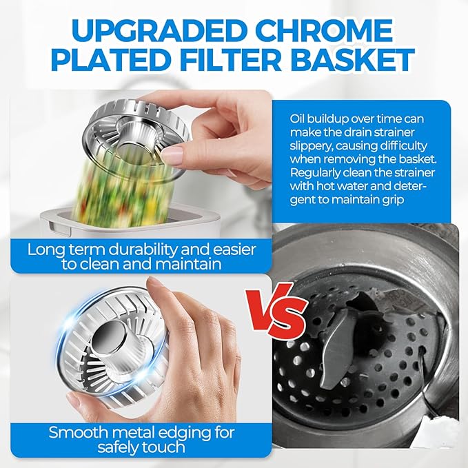zaa Kitchen Sink Drain Strainer - Kitchen Sink Stopper, 304 Stainless Steel Sink Drain Stopper, Sink Protector for Kitchen with Anti-Clog Filter