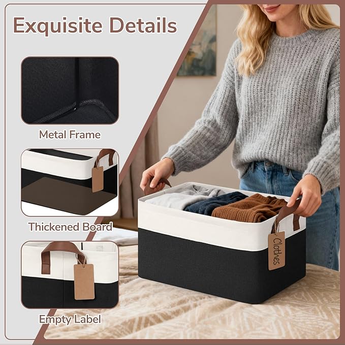 4 Pack Storage Baskets for Shelves, Foldable Closet Baskets for Organizing