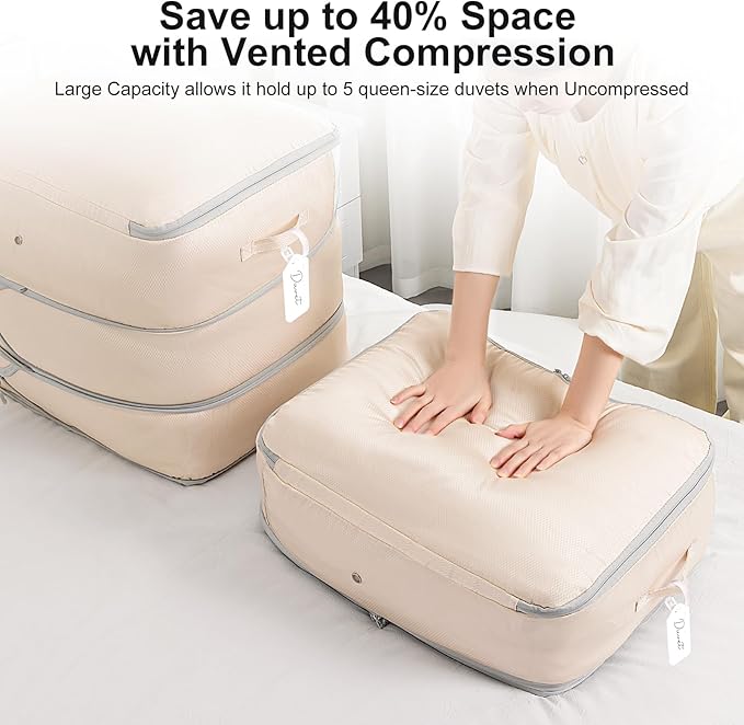Comforter Storage Bag - Large Capacity Blanket Storage Bags 3-Layer Ultra Space Saving Self Compression Organizer