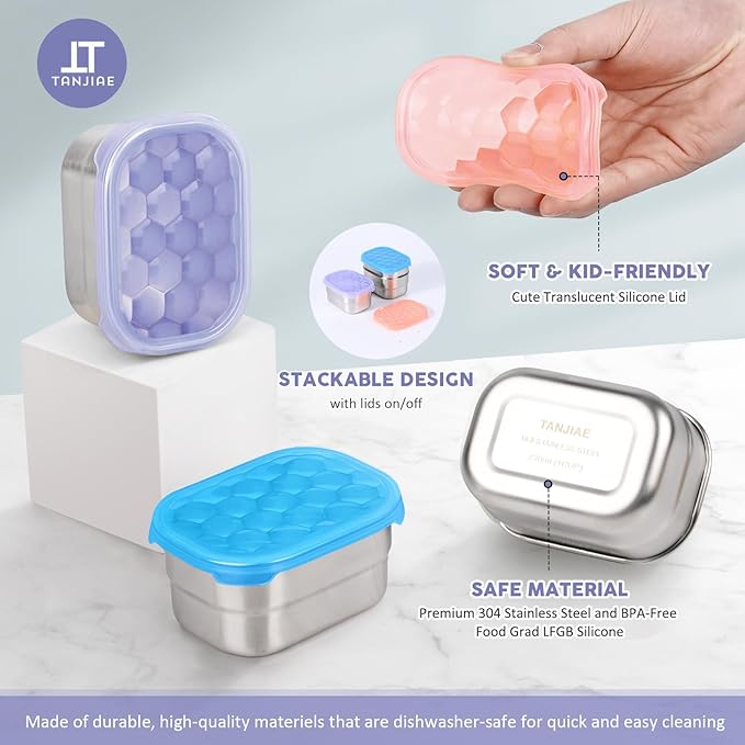 Tanjiae Snack Pro - Small (1 CUP) Stainless Steel Snack Containers for Kids | Easy Open Leak Proof Food Containers with Silicone Lids