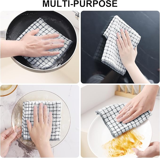 Kitinjoy Cotton 16 Pack Kitchen Towels and Dishcloths Sets, 16 x 25 Inch & 12 X 12 Inch Dish Towels Bulk, Super Soft and Absorbent Hand Towels for Kitchen Drying, Multi-Colored