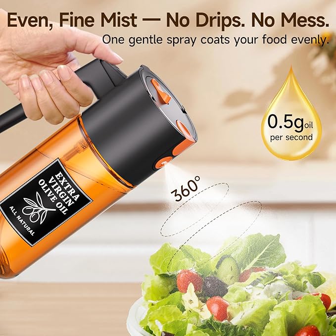 2-Pack Black and Beige Oil Sprayer Set, Two 500ml Glass Bottles for Olive Oil and Vinegar, Matching Countertop Spray and Pour Dispensers